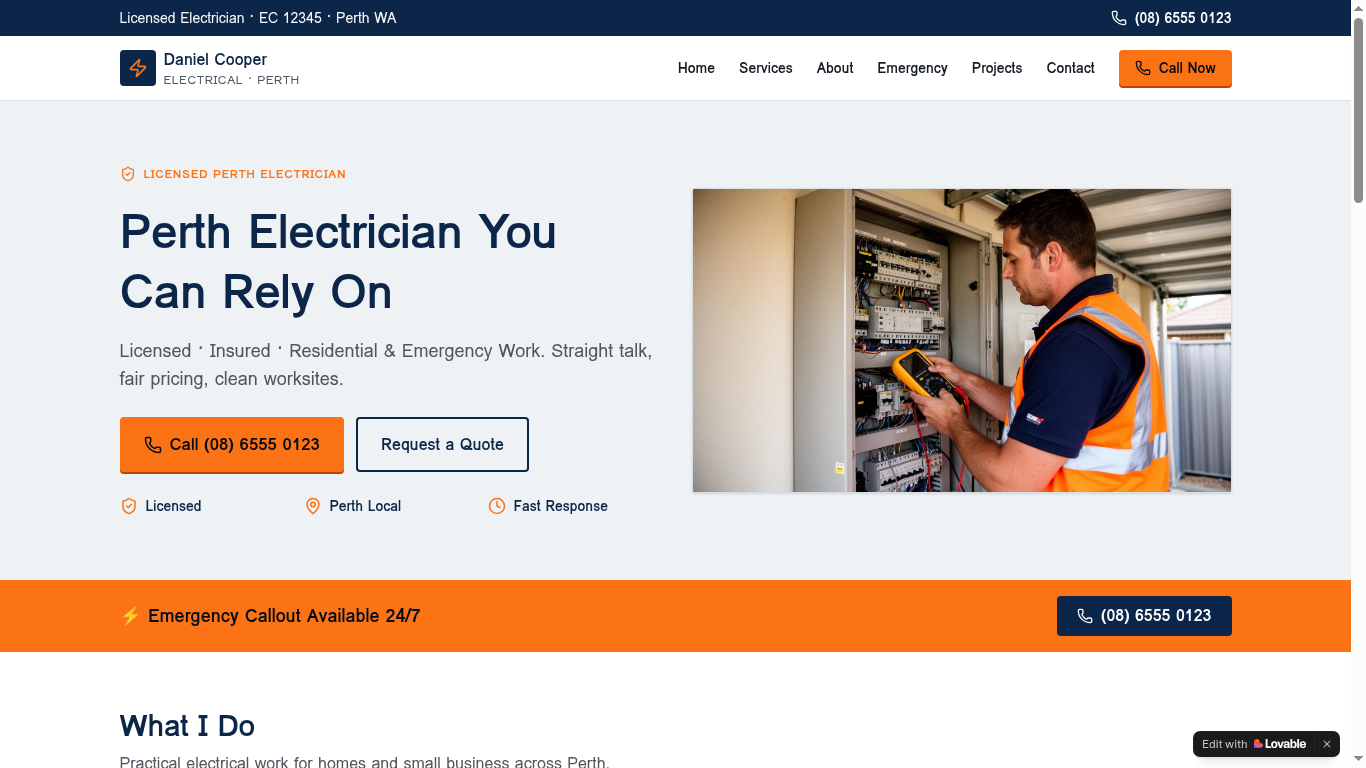 Dan's Electrical website preview