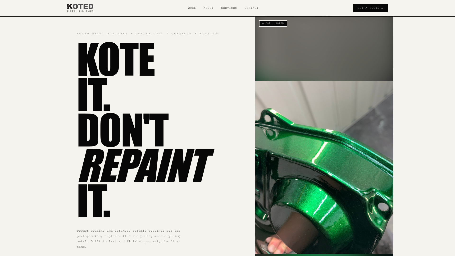 Koted Metal Finishes website preview